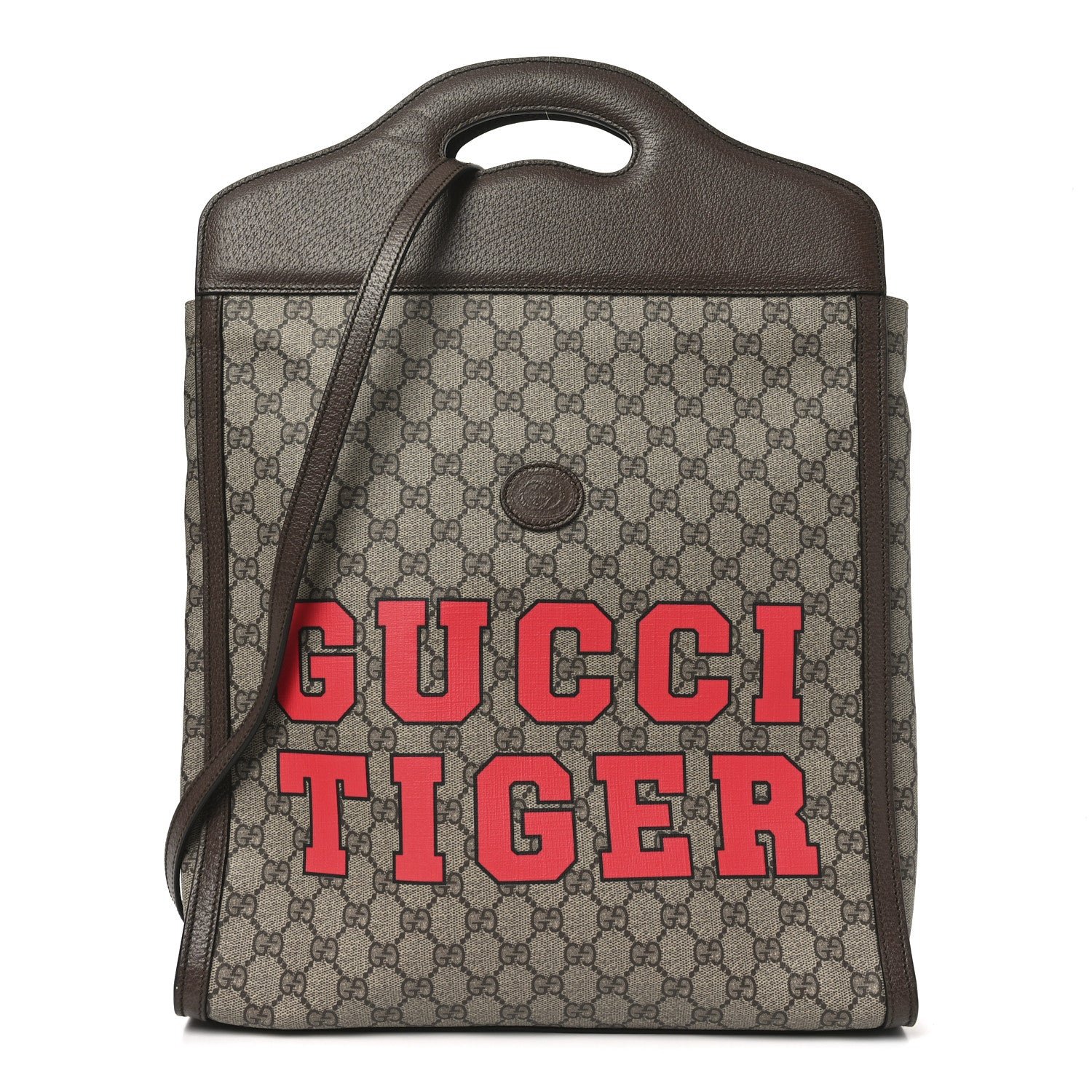 Gucci Gucci GG Supreme Monogram Textured Dollar Calfskin Web Gucci Tiger Slip Handle Tote Beige Ebony Live Red New Shamarock New Acero