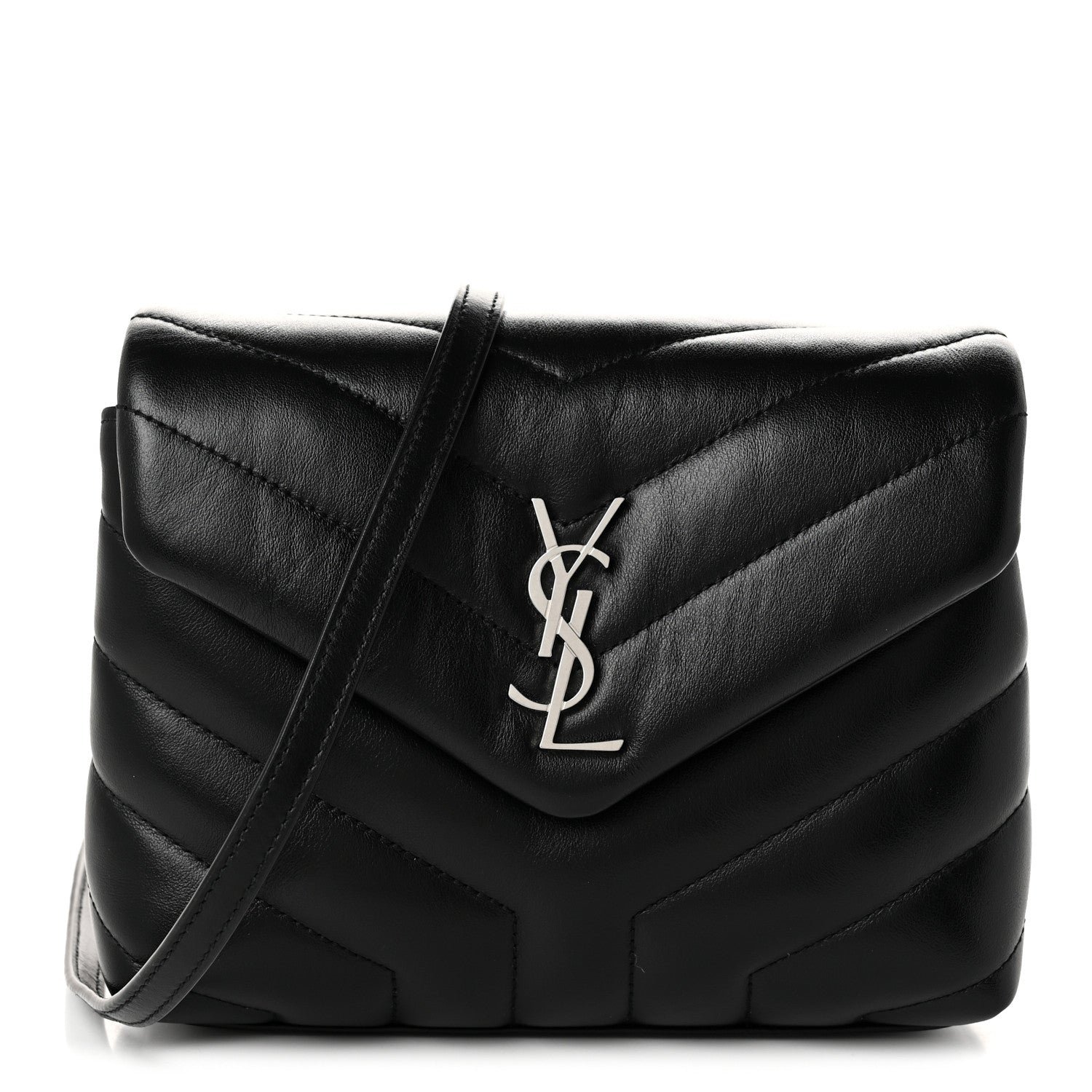 Saint Laurent Calfskin Y Quilted Monogram Toy Loulou Crossbody Bag Black