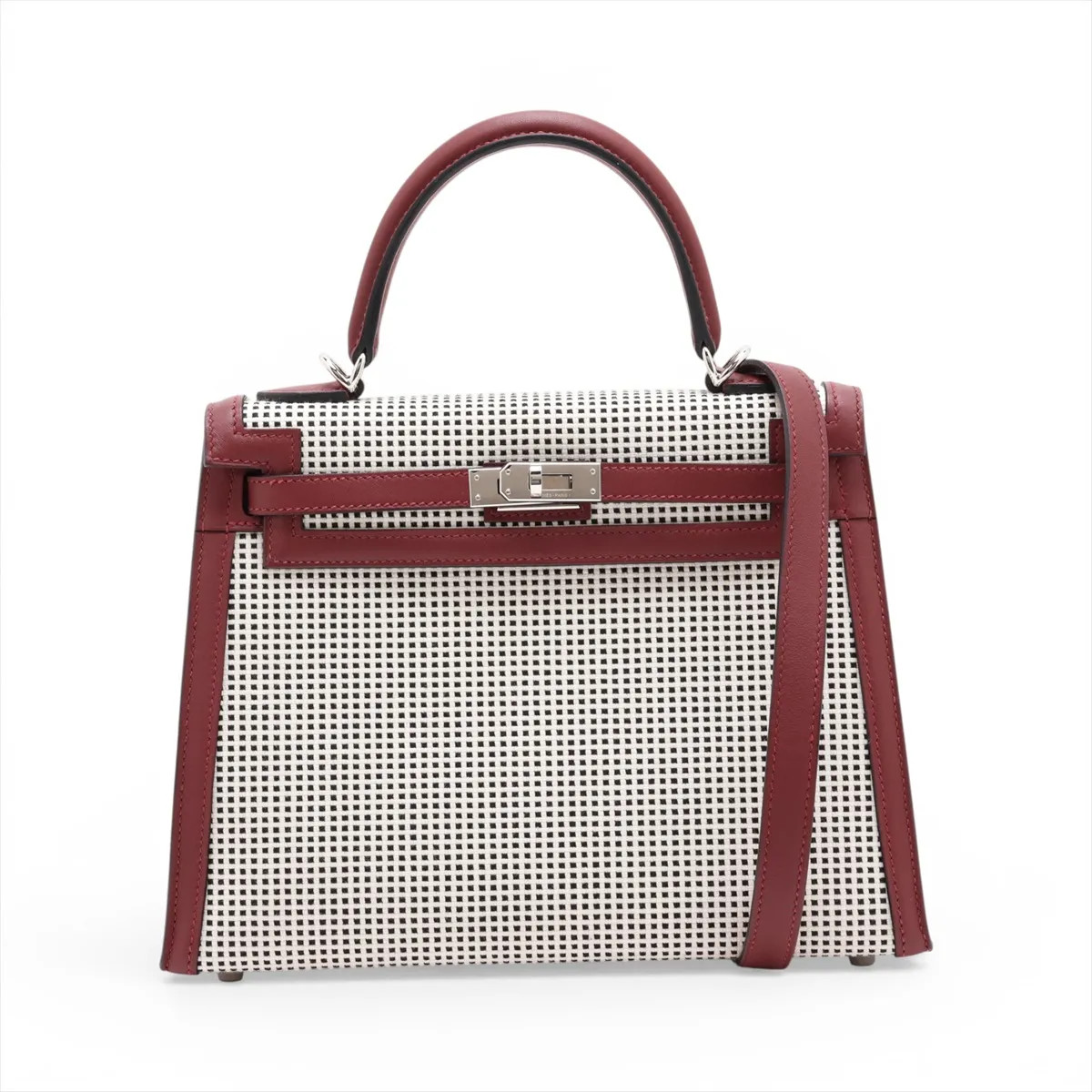 Hermès Kelly 25 Serie Toile Cadrille x Vow Swift Black x rouge ash x white Silve