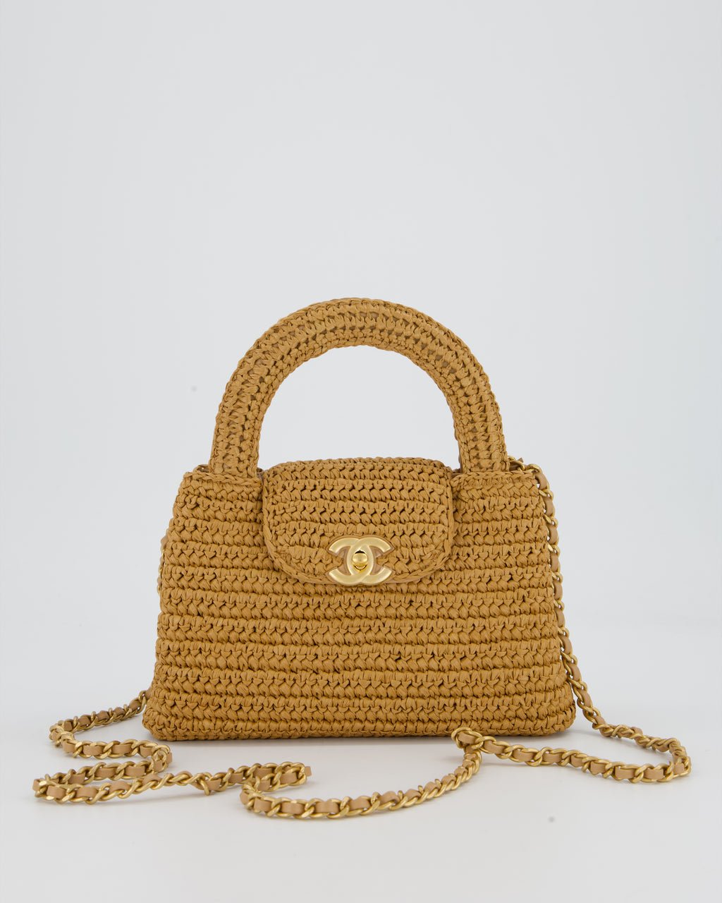 Chanel *HOT* Chanel Brown Small Kelly Shopping Bag in Raffia with Brushed Gold Hardware