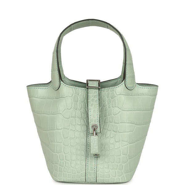 Hermes Micro Picotin Lock 14 Vert D'Eau Matte Alligator Palladium Hardware
