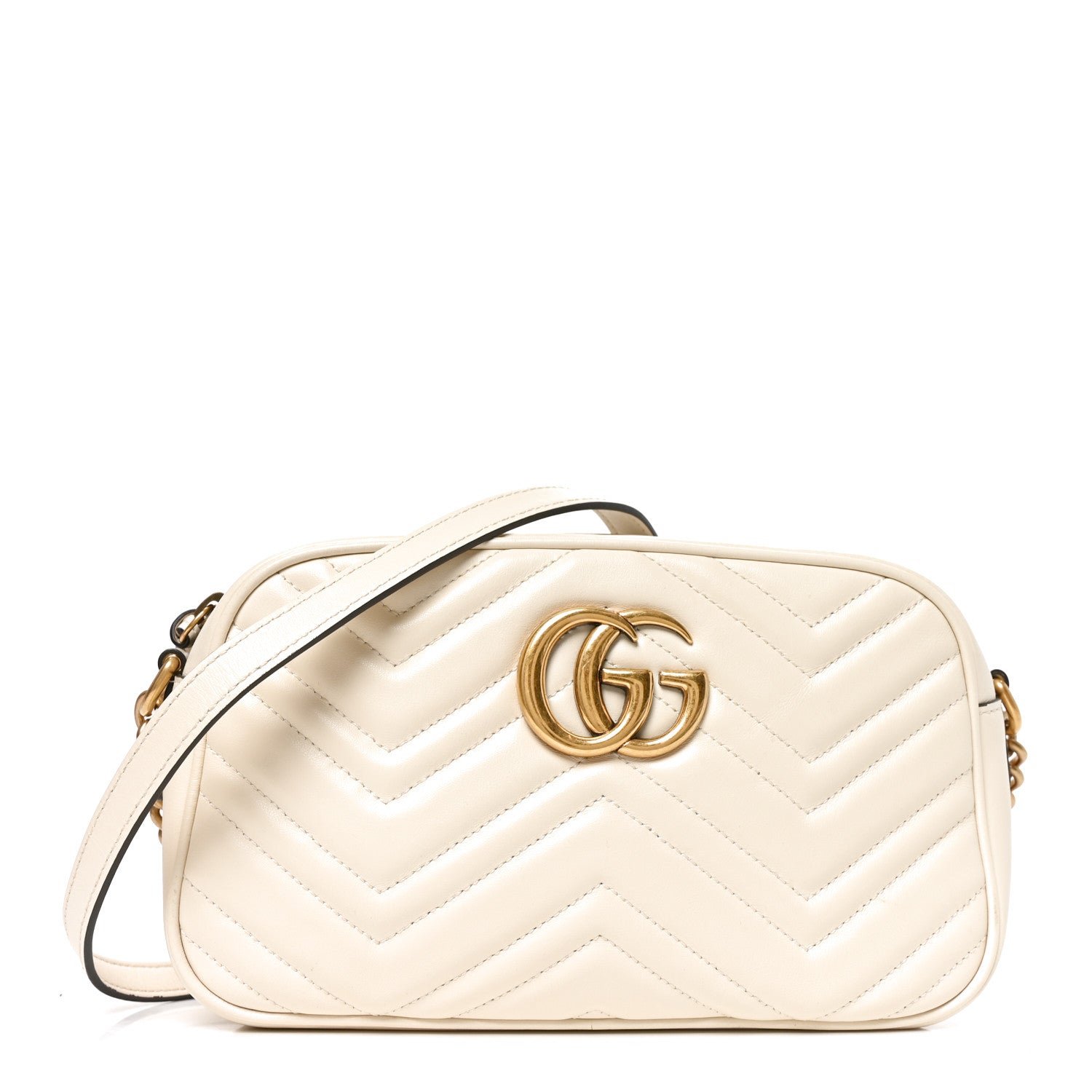 Gucci Calfskin Matelasse Small GG Marmont Chain Shoulder Bag White