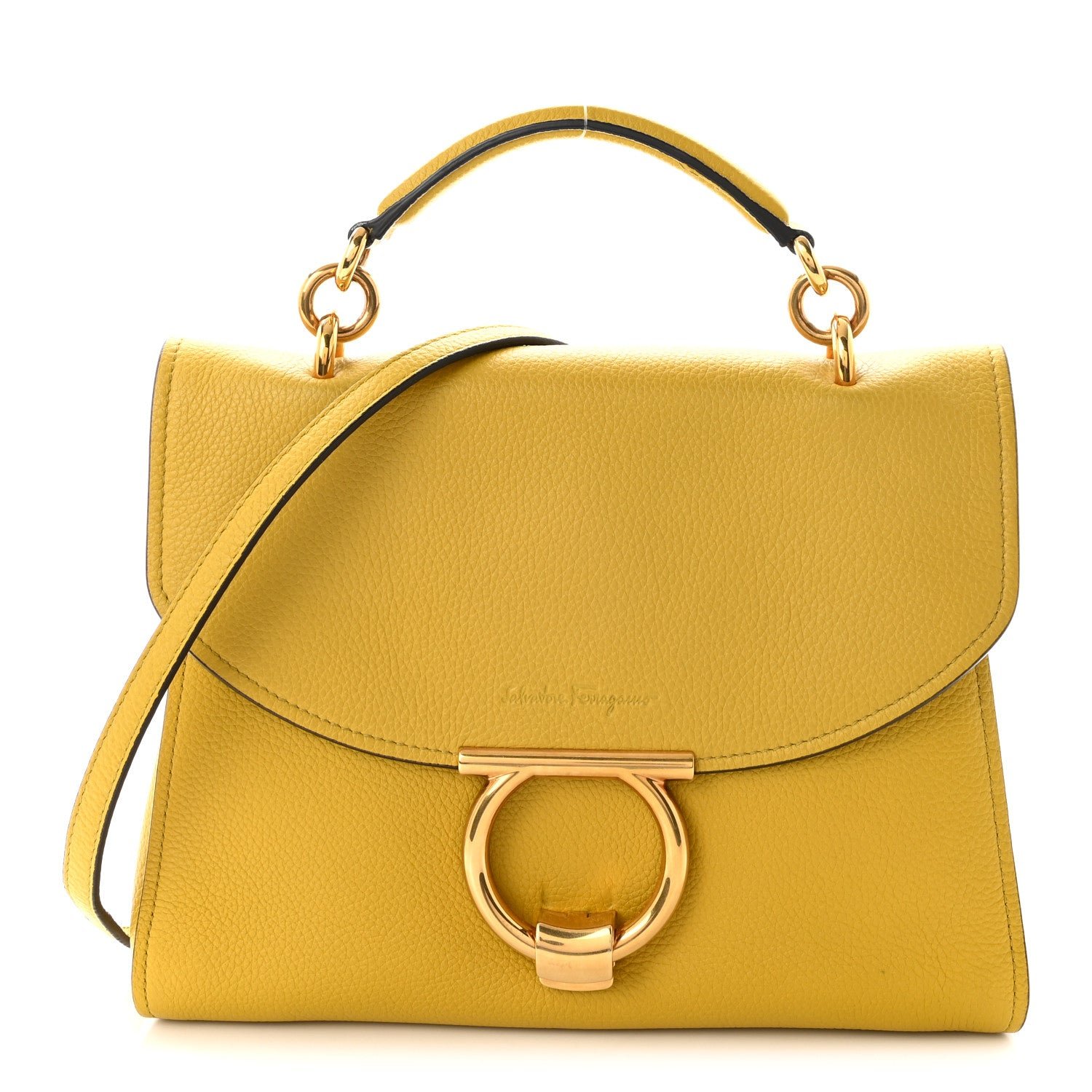Salvatore Ferragamo Calfskin Small Margot Top Handle Satchel Yellow
