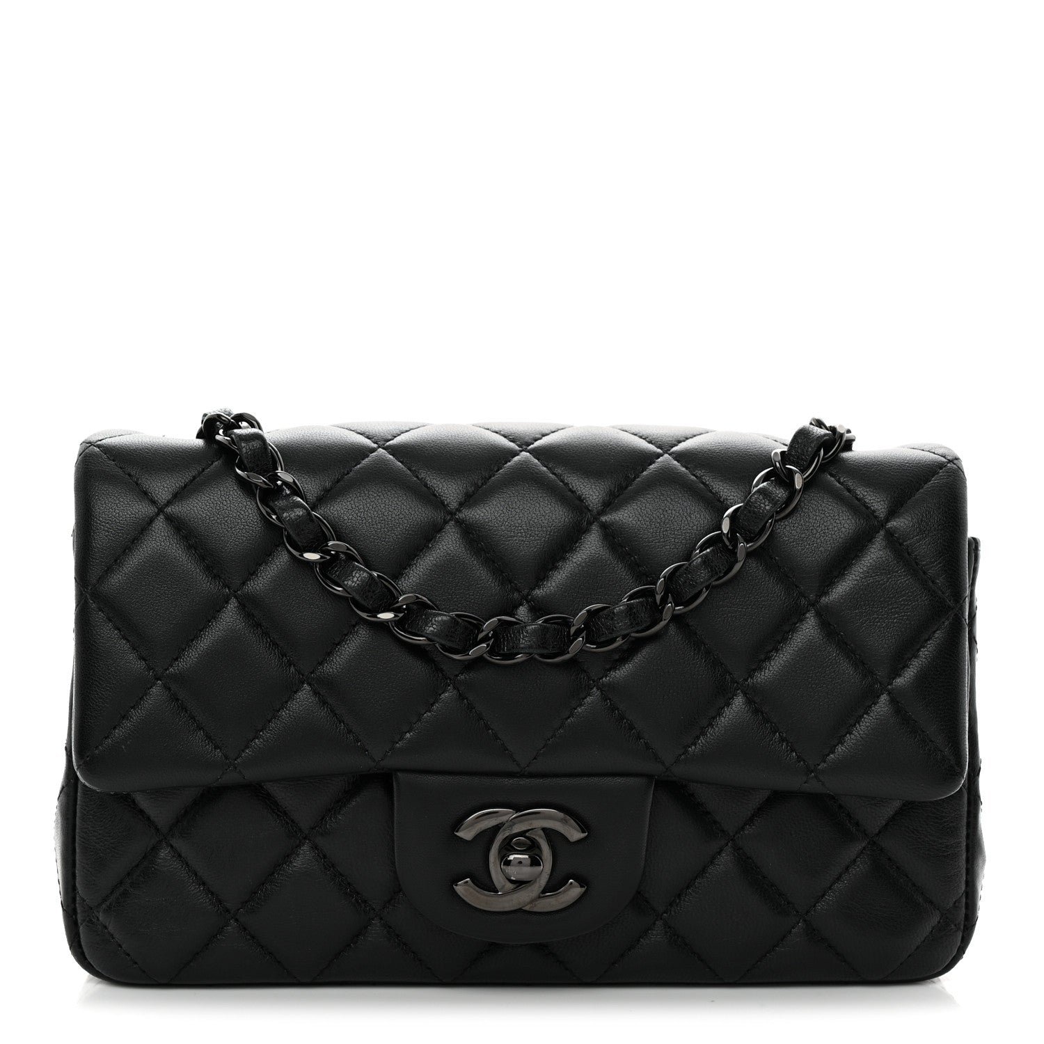 Chanel Lambskin Quilted Mini Rectangular Flap So Black