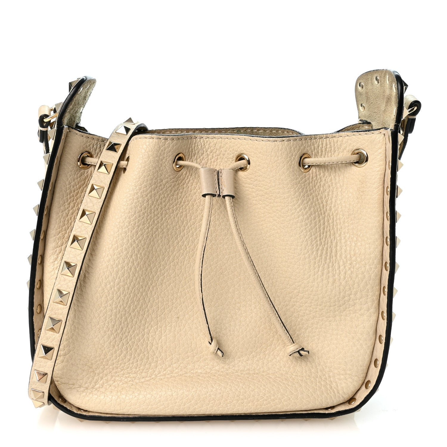 Valentino Garavani Calfskin Rockstud Bucket Bag Ivory
