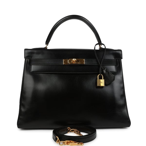 Hermes Vintage Hermes Kelly Retourne 32 Black Box Gold Hardware