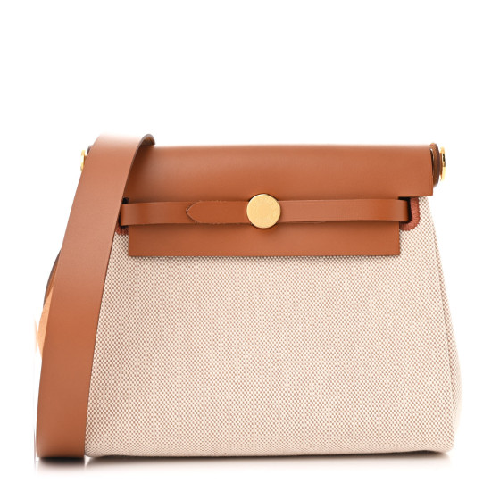Hermes Military Toile Vache Hunter Herbag Zip Retourne 20 Ecru Beige Fauve