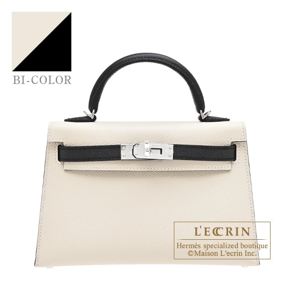 Hermes Personal Kelly bag mini Sellier Craie/Black Epsom leather Silver hardware