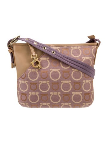 Ferragamo Leather Trim Canvas Crossbody Bag