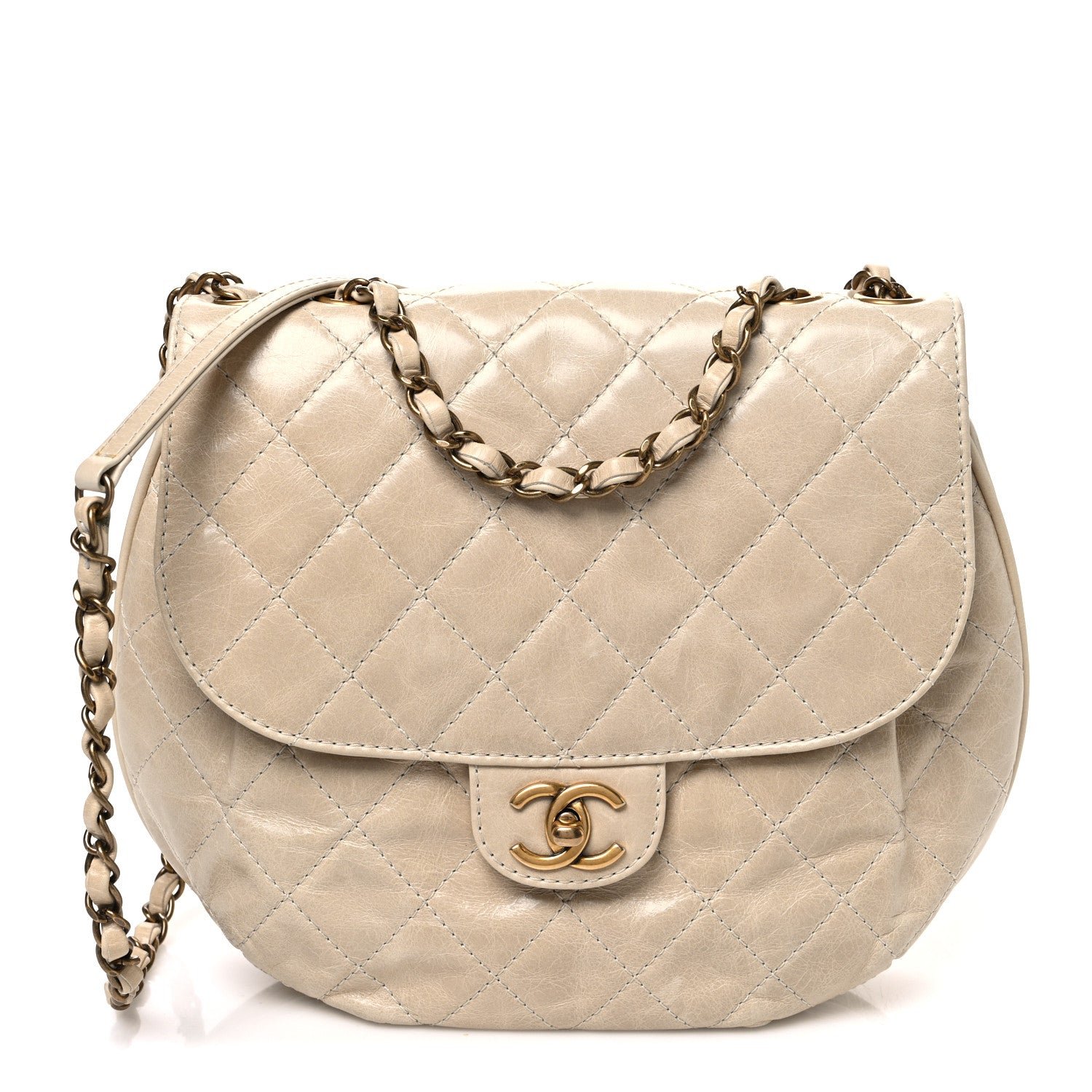 Chanel Glazed Calfskin Quilted Medium Bubble CC Flap Beige