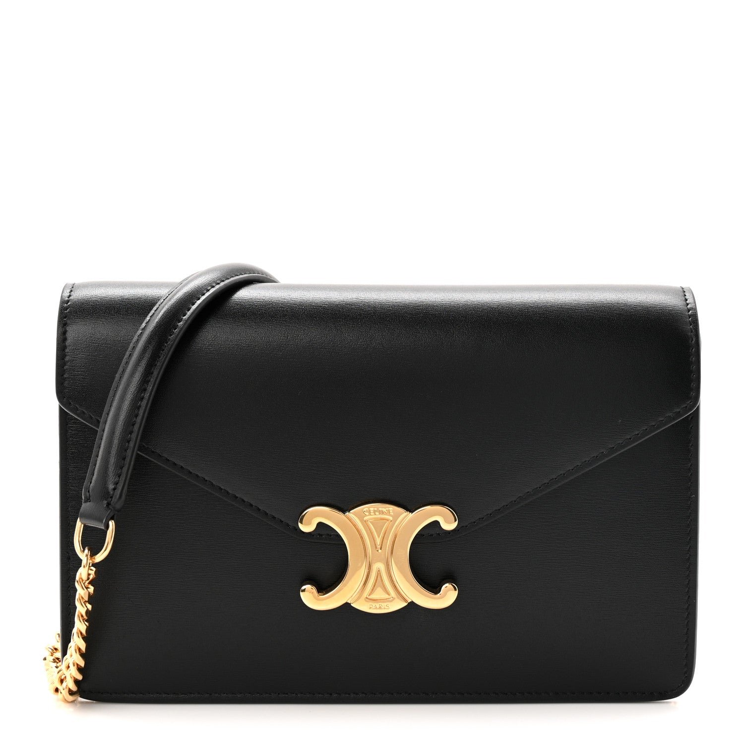 Celine Shiny Calfskin Triomphe Margo Wallet on Chain Black