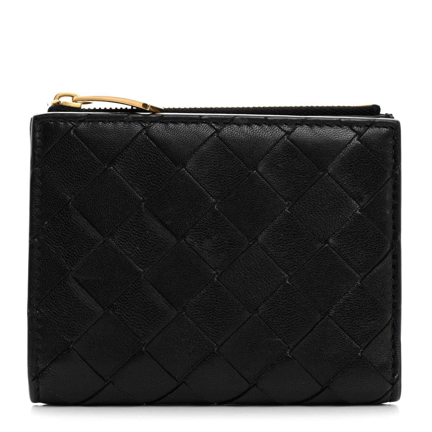 Bottega Veneta Nappa Intrecciato Medium Bi-Fold Zip Wallet Black