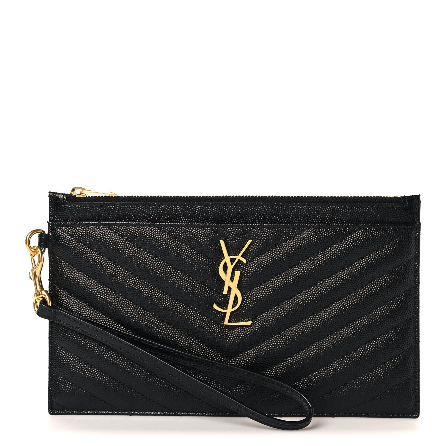 Saint Laurent Grain De Poudre Chevron Monogram Large Bill Pouch Black