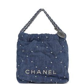 Chanel Chanel Mini 22 Bag Blue Studded Denim Silver Hardware