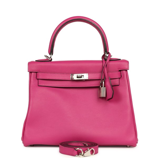 Hermes Pre-owned Hermes Kelly Retourne 25 Rose Poupre Swift Palladium Hardware