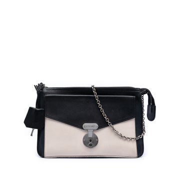 Calf Leather Bicolor Leather Pocket Envelope Zip Crossbody