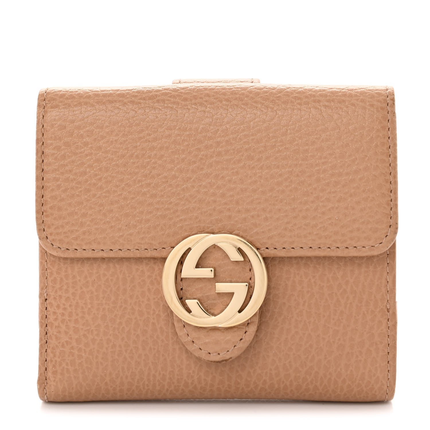 Gucci Dollar Calfskin Interlocking G French Wallet Camelia