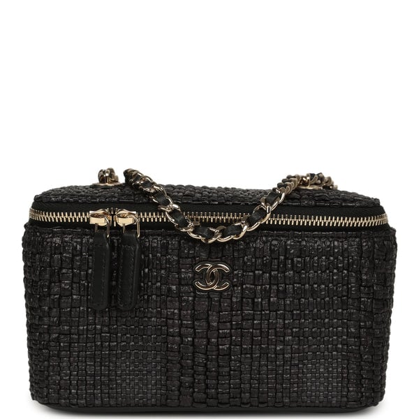 Chanel Small Vanity Case Black Raffia Light Gold Hardware