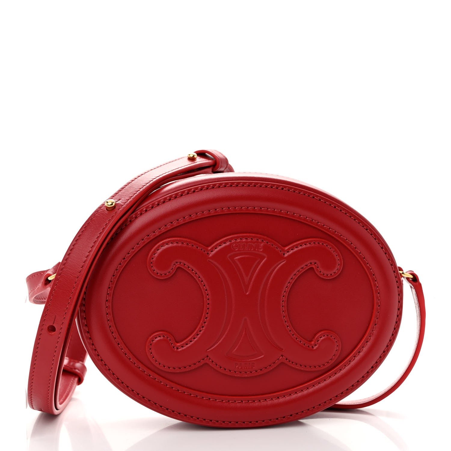 Celine Smooth Calfskin Cuir Triomphe Oval Purse Crossbody Red