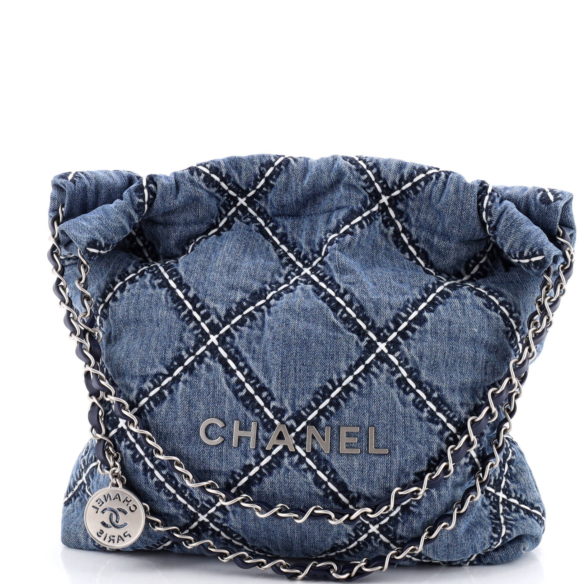22 Chain Hobo Quilted Stitched Denim Small