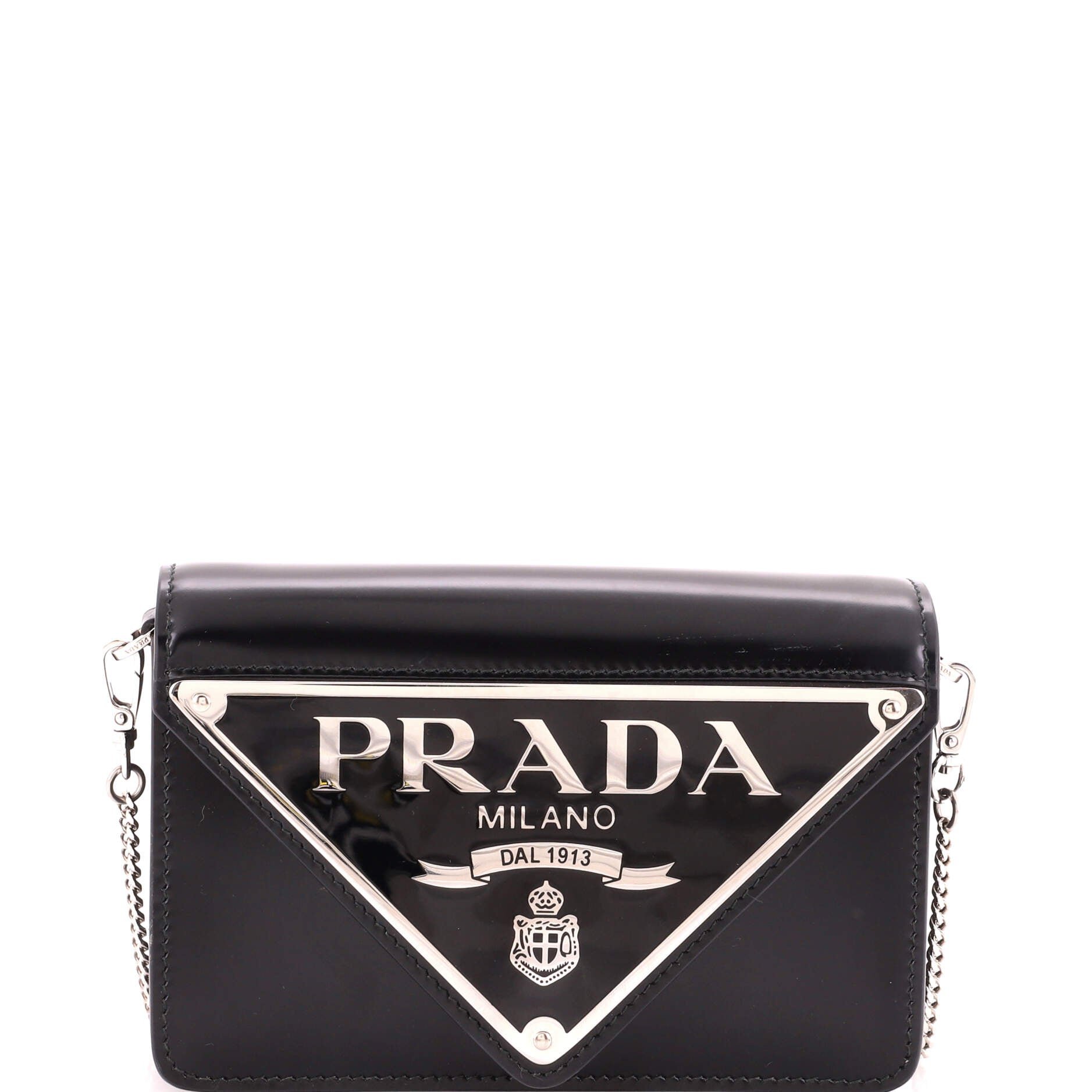 Maxi Triangle Logo Chain Flap Bag Brushed Leather Small