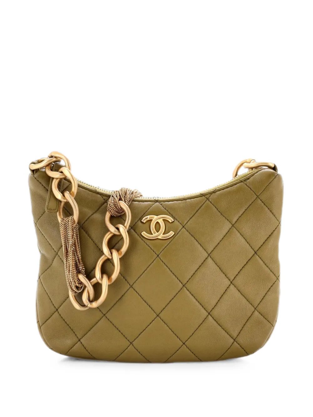 CC Mixed Chain Link Zip Quilted Lambskin hobo bag