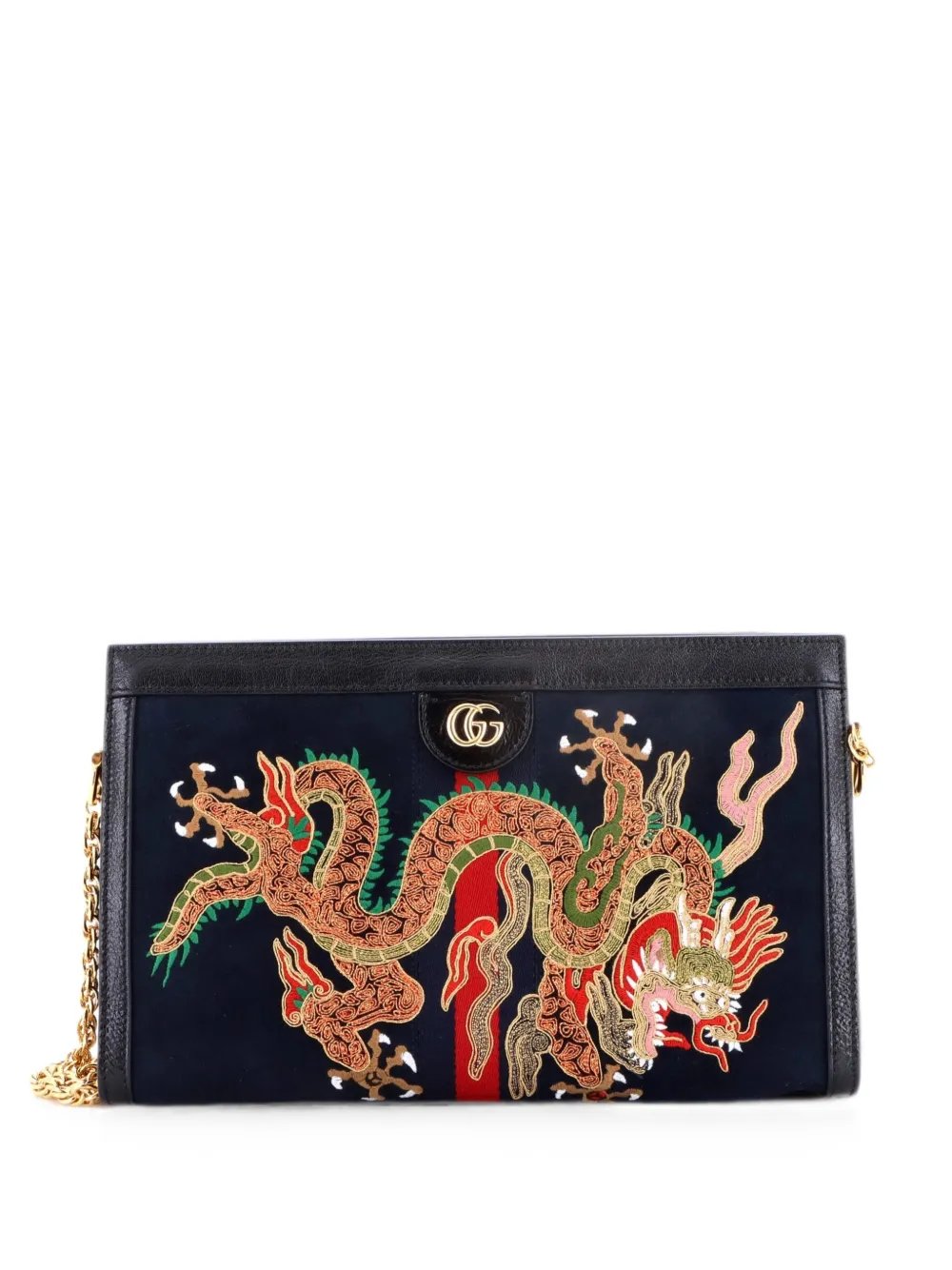 Ophidia Chain Embroidered Suede Medium shoulder bag
