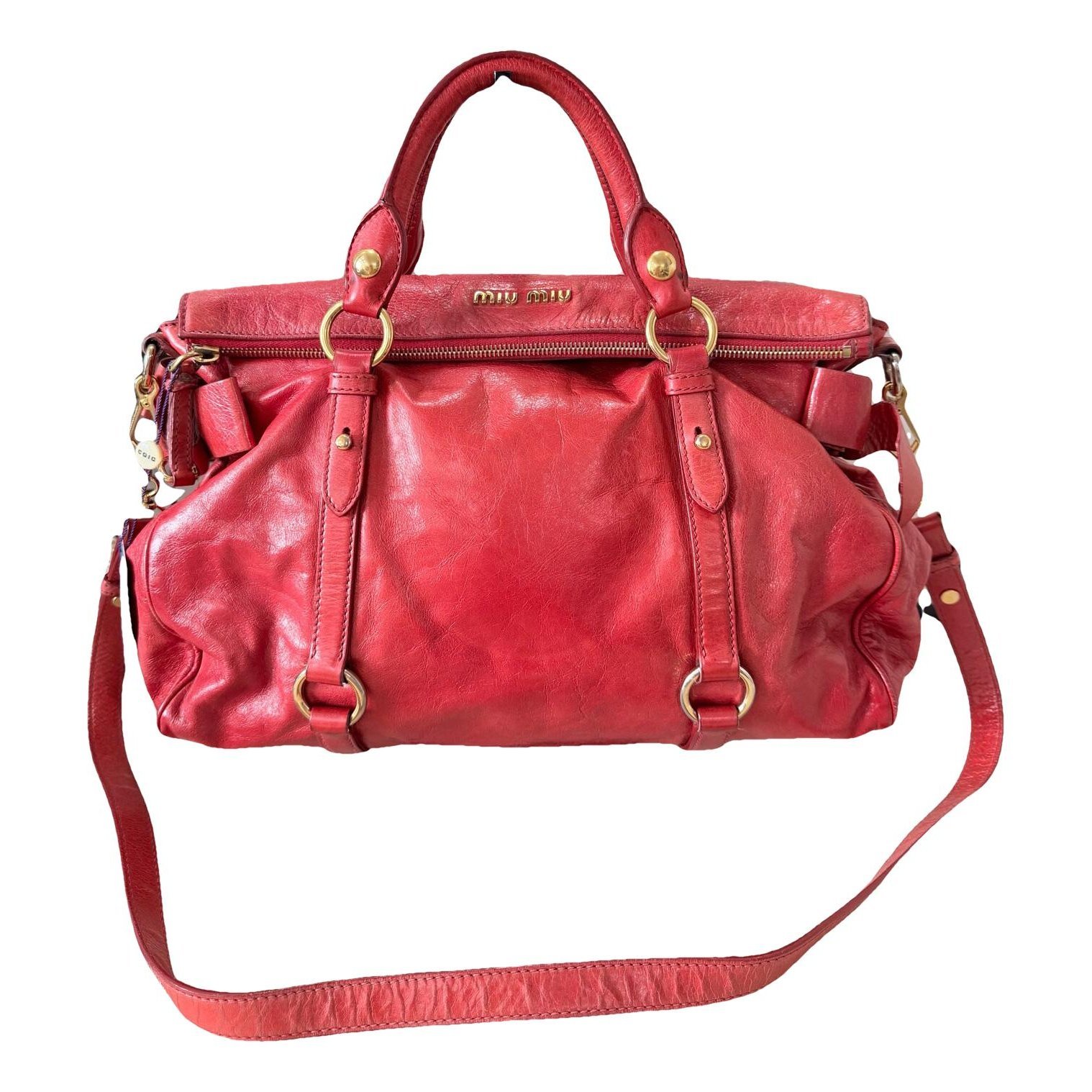 Bow bag leather handbag