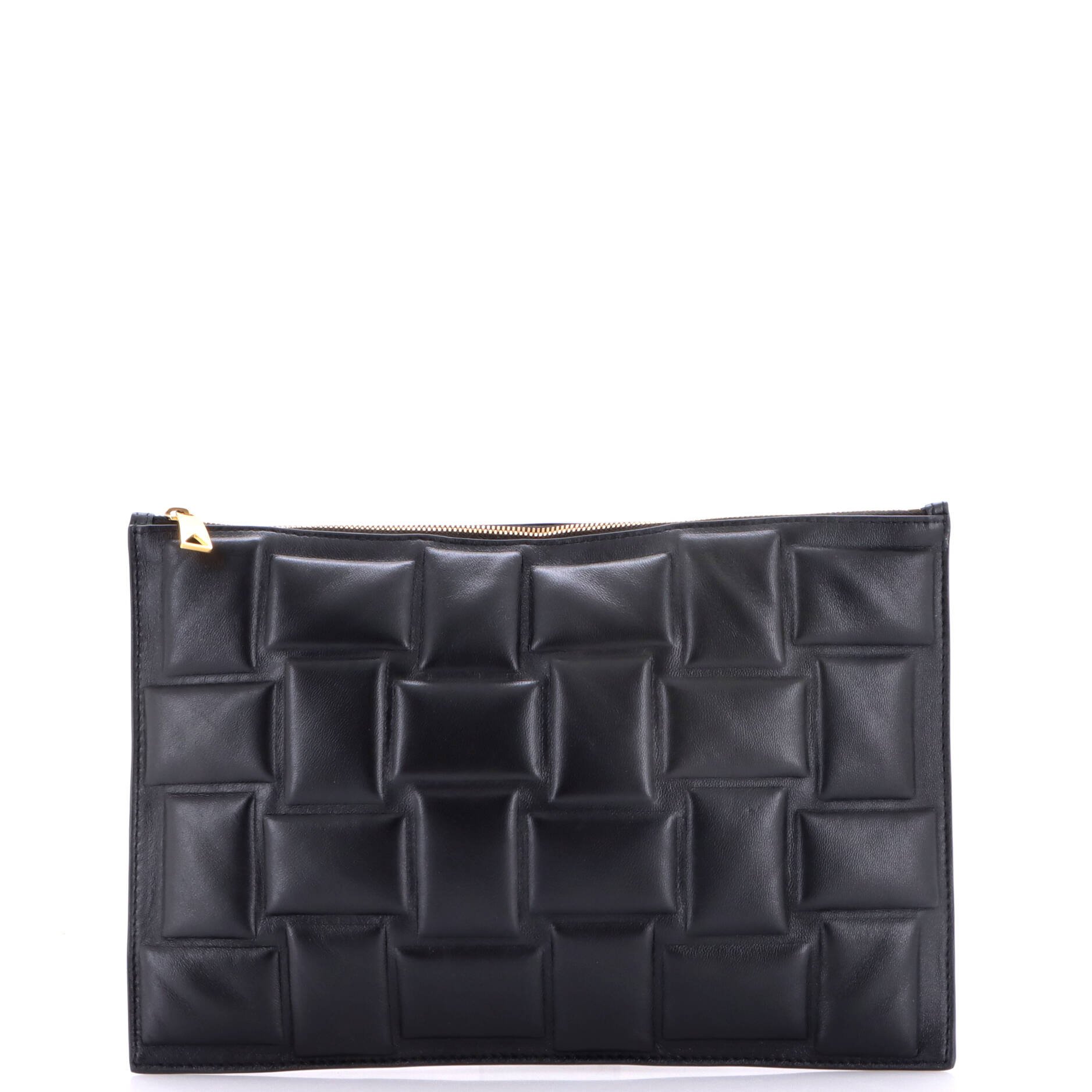 Cassette Zip Clutch Embossed Padded Leather
