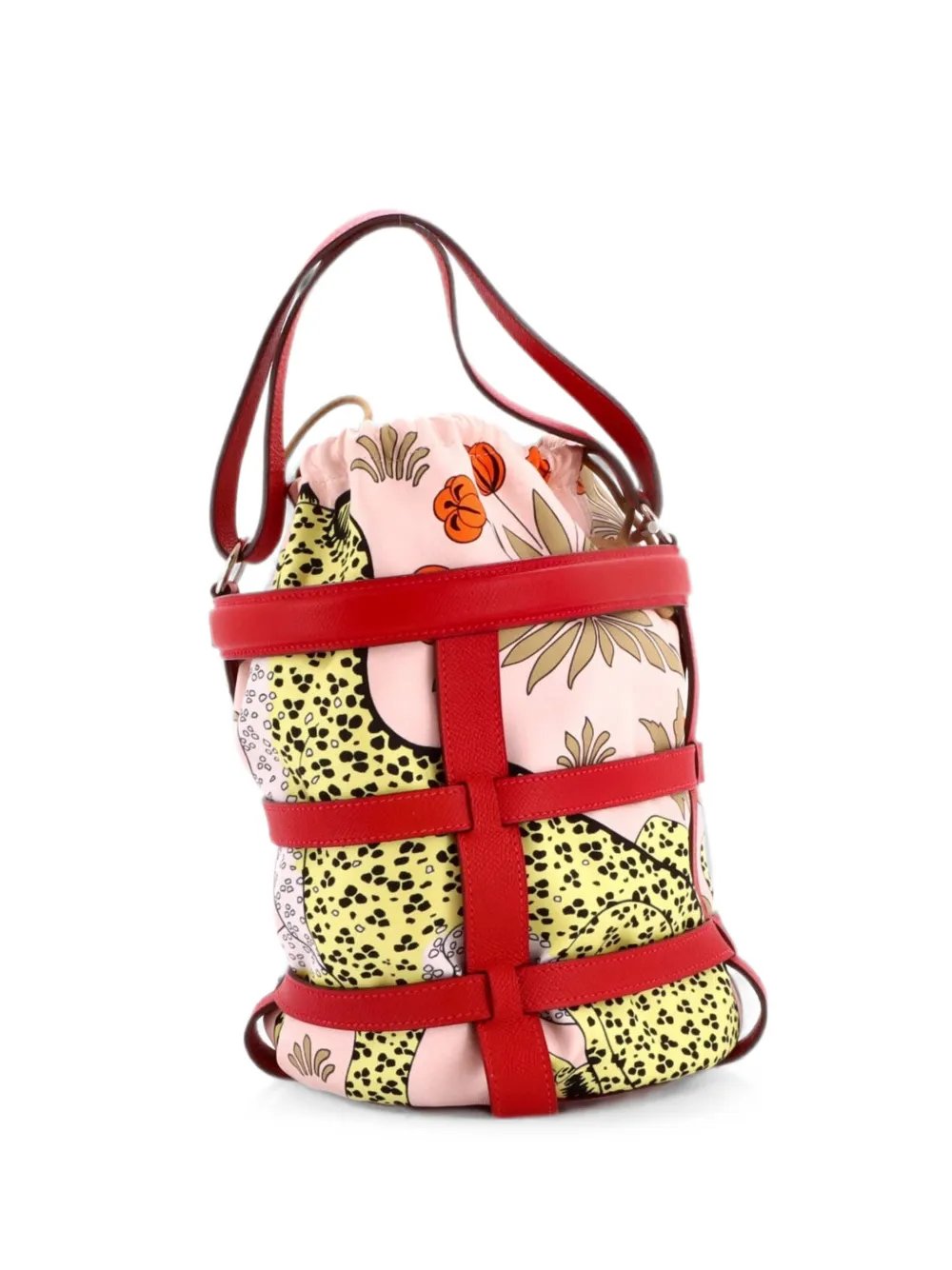 Musardine Printed Silk with Leather bucket bag