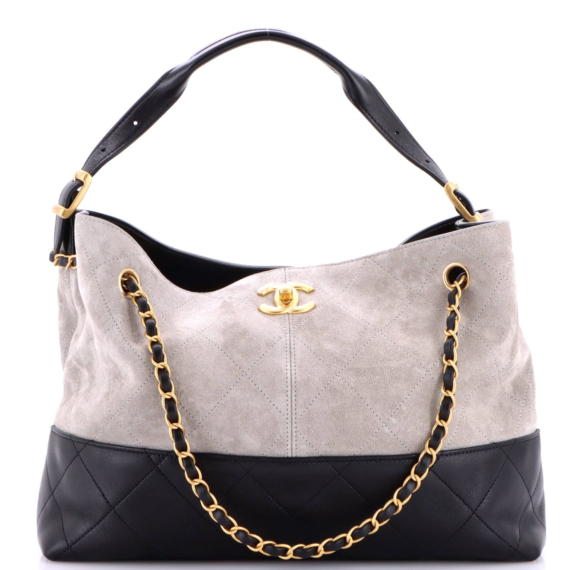 Coco Base Shopping Bag Quilted Suede and Lambskin Small