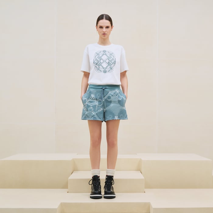 Bleu Arctique "Eperon d'Or Bandana" Shorts
