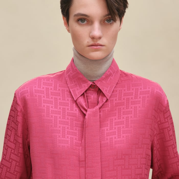 Rose Framboise "Mosaique" Ascot Collar Shirt