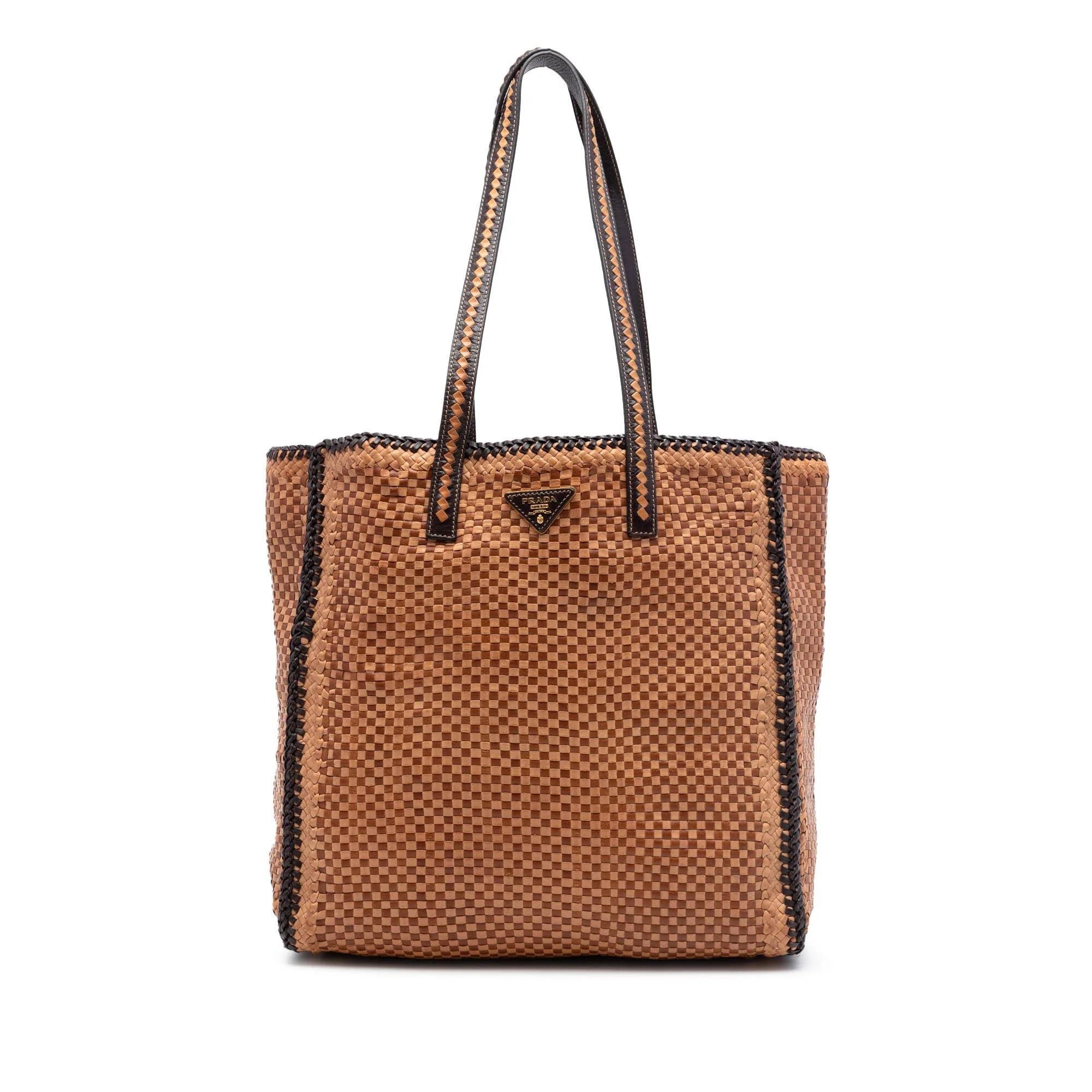 Madras leather tote