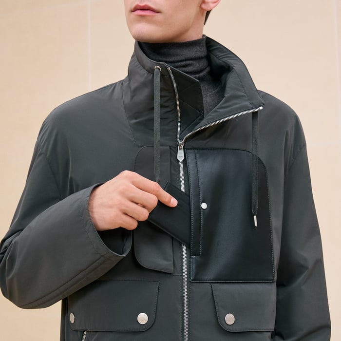 Carbone Straight Cut Jacket With Leather Detail