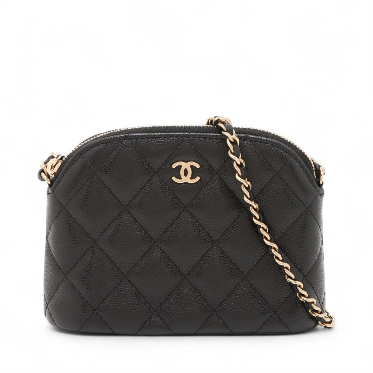 Chanel Matelasse Caviar Skin Chain Shoulder Bag Black Gold Metal Fittings random