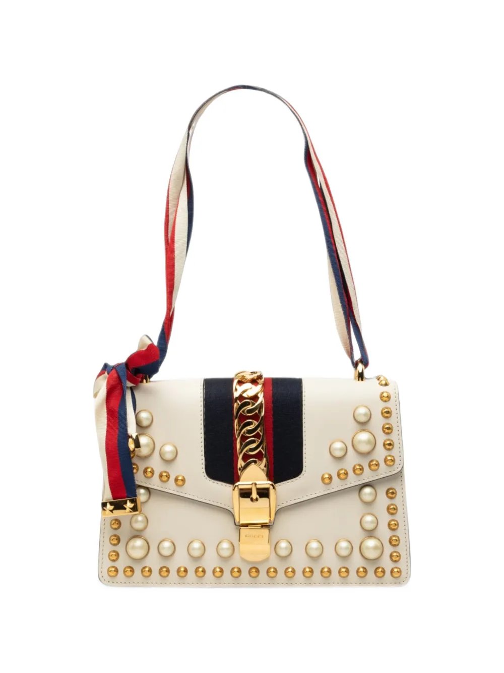 2000-2015 Small Studded and Pearl Embellished Calfskin Web Sylvie satchel