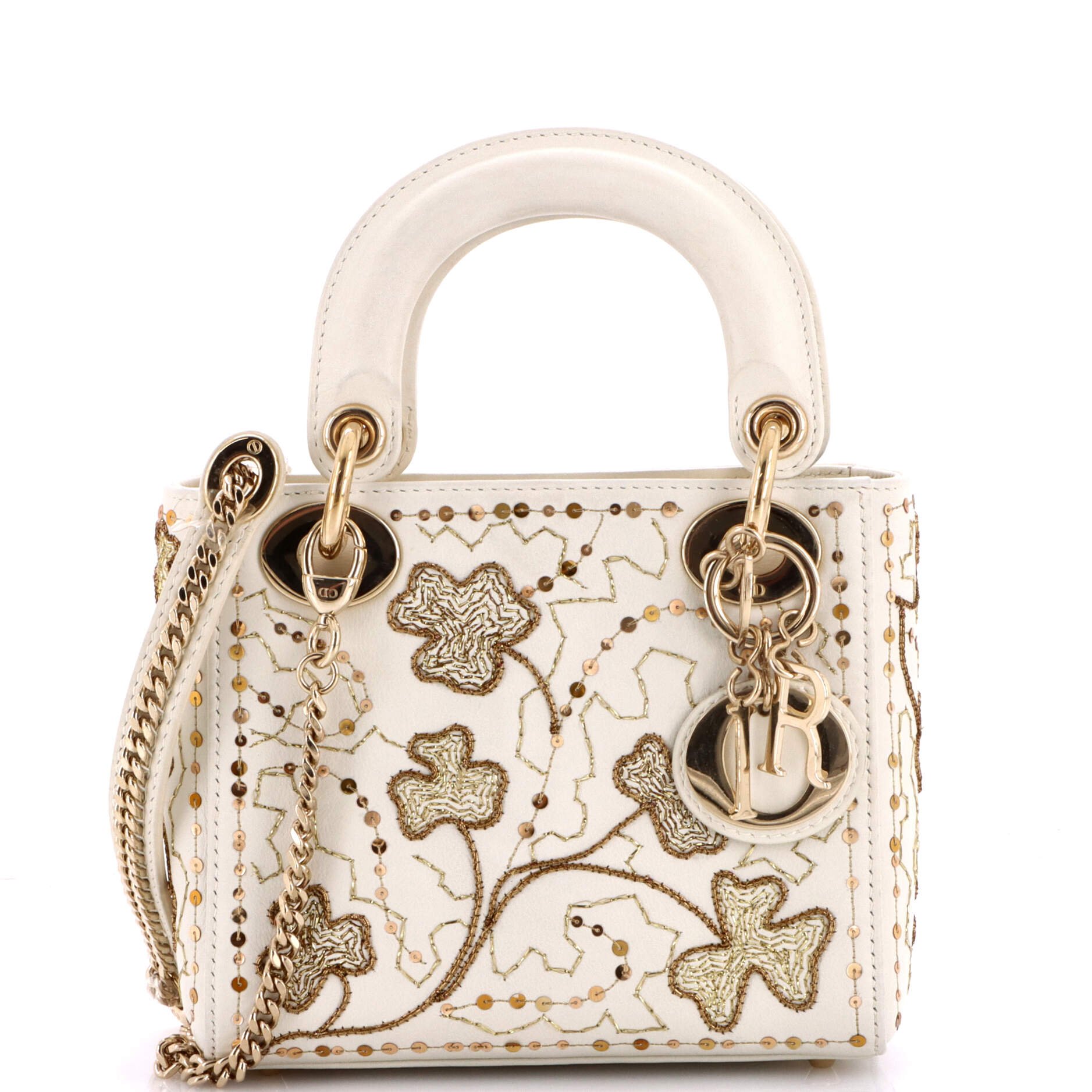 Lady Dior Chain Bag Embroidered Calfskin Mini