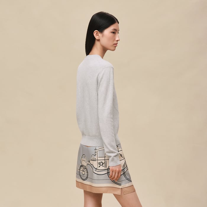 Gris Pervenche Cashmere "H Lift" Long-sleeve Sweater