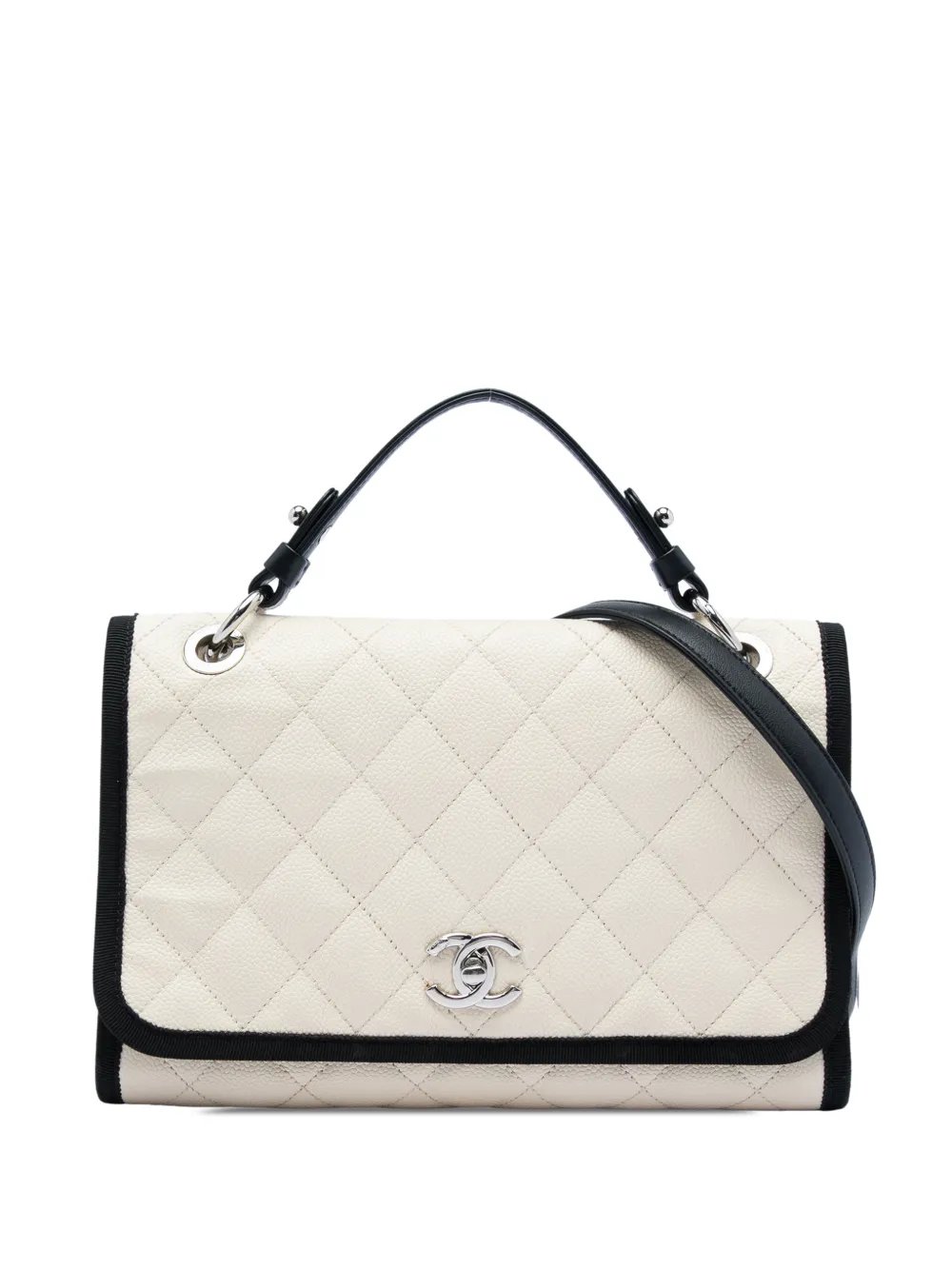 2018 CC Bicolor Quilted Caviar and Grosgrain Top Handle Flap satchel