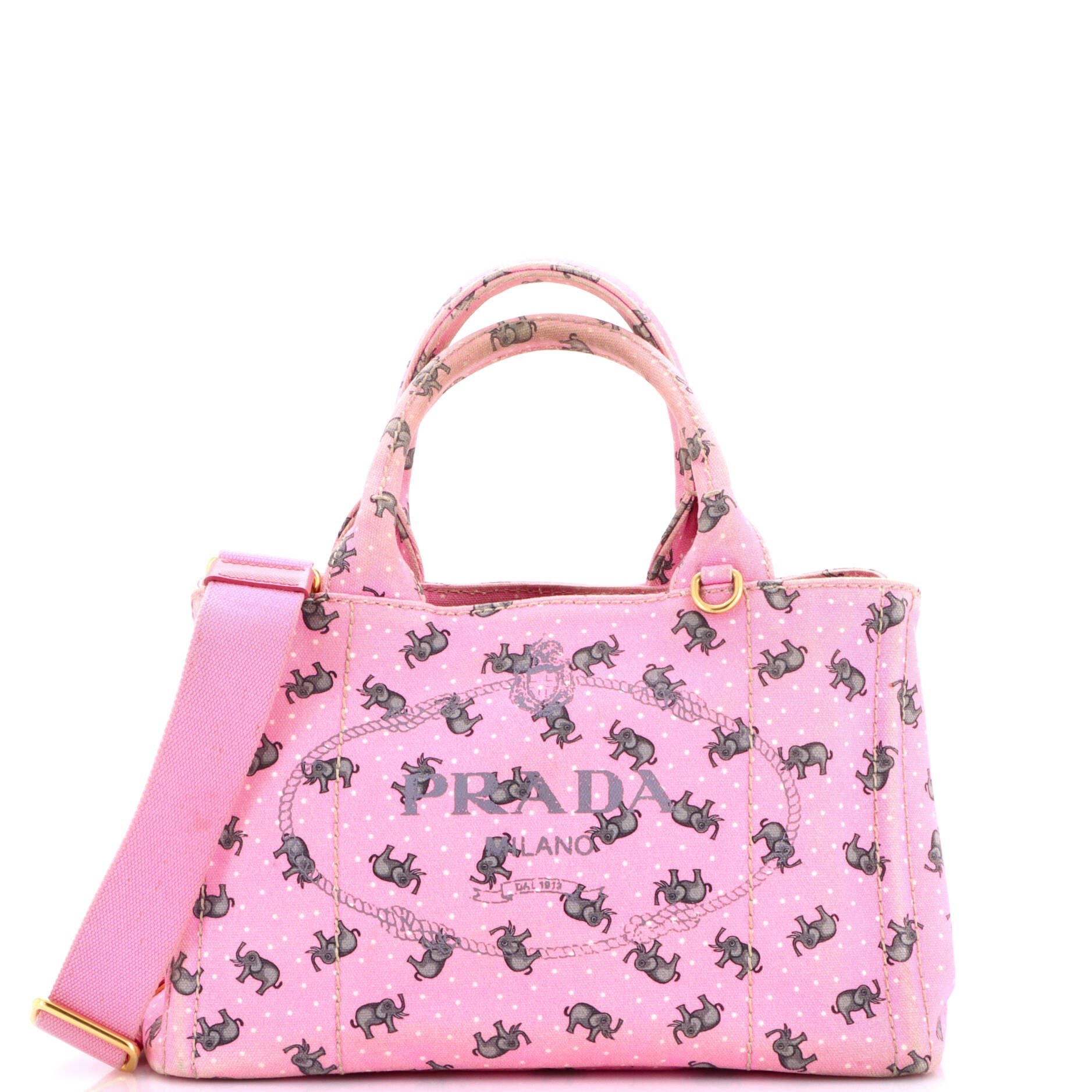 Prada Canapa Convertible Tote Printed Canvas Mini