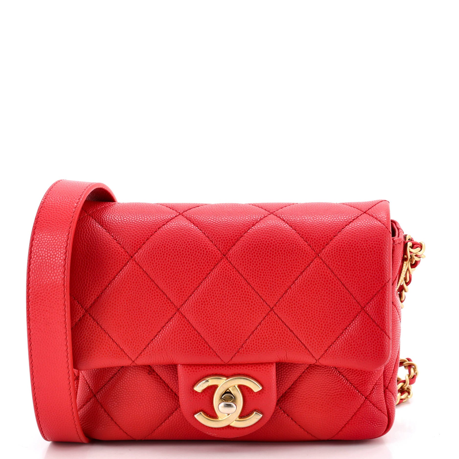 Twist Your Buttons Flap Bag Quilted Caviar Mini