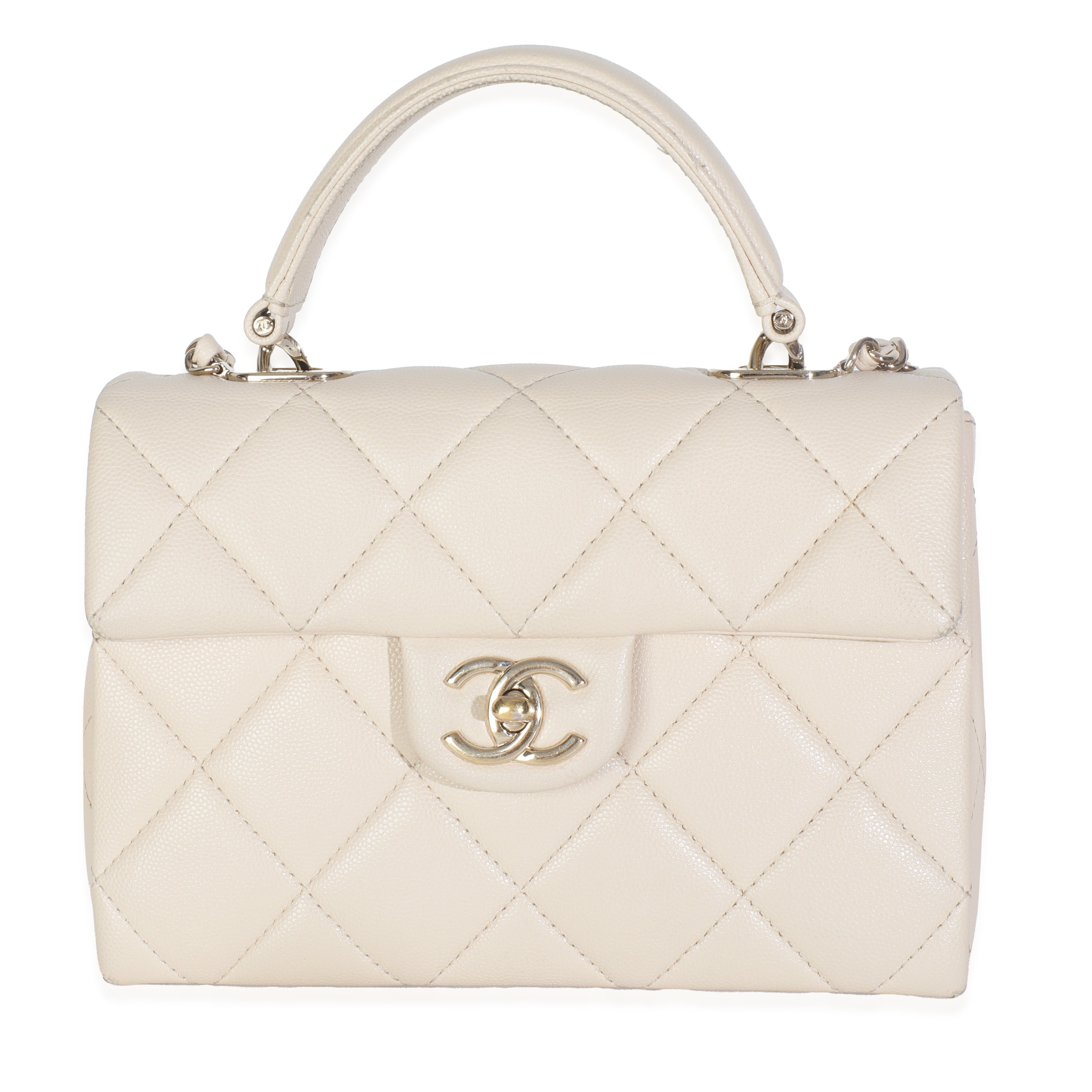 Chanel Beige Quilted Caviar Mini Retro Twist Top Handle Flap Bag