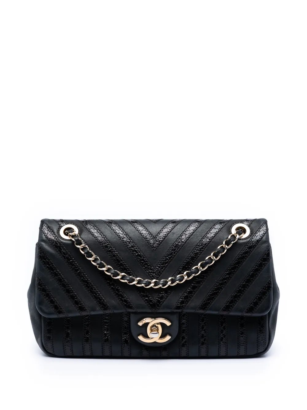 2018-2019 Chevron Python Embossed Calfskin and Suede Single Flap shoulder bag