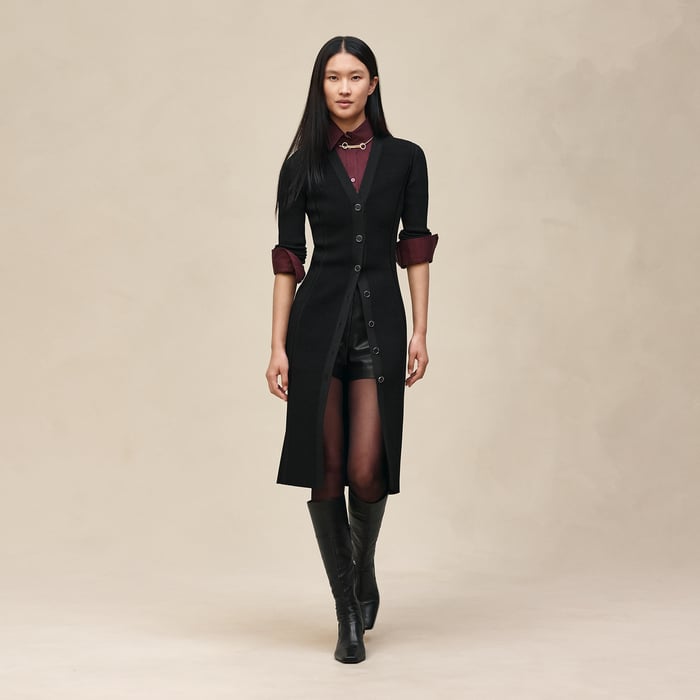 Noir Mid-length Buttoned Dress