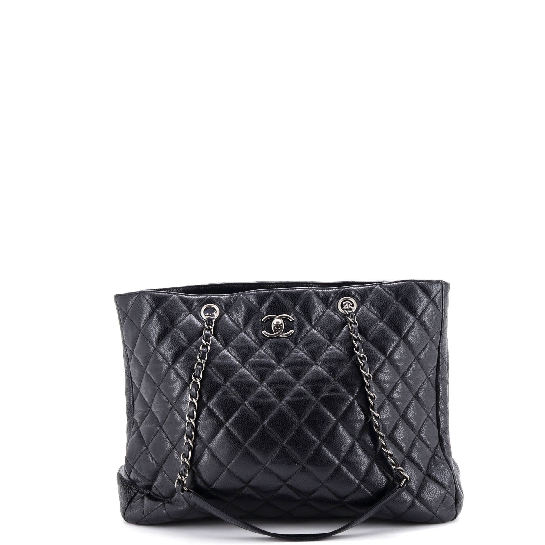Classic CC Shopping Tote Quilted Caviar Large