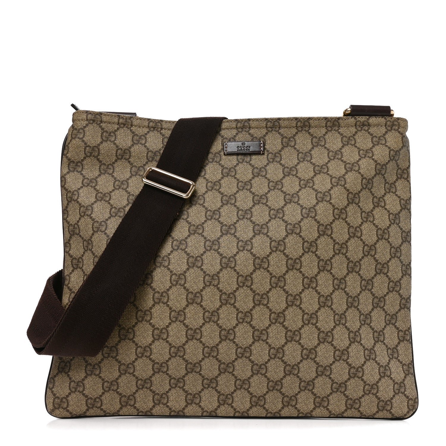 Gucci GG Supreme Monogram Medium Flat Messenger Bag Dark Brown