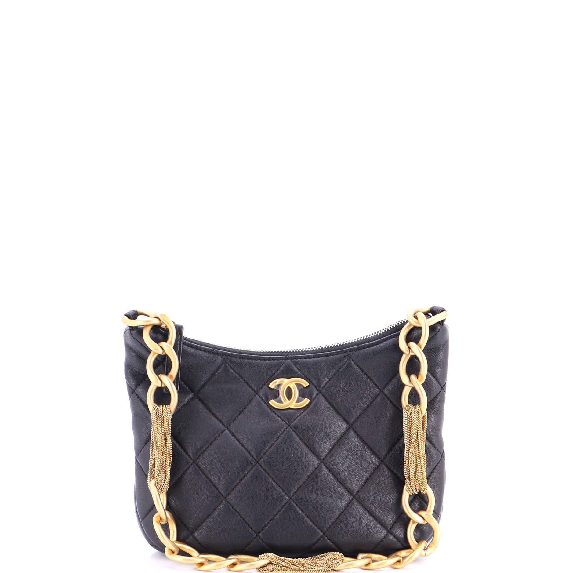 CC Mixed Chain Link Zip Hobo Quilted Lambskin