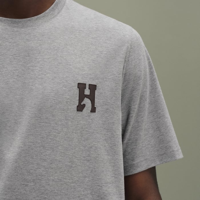Gris "H'Cheval" T-shirt With Leather Detail