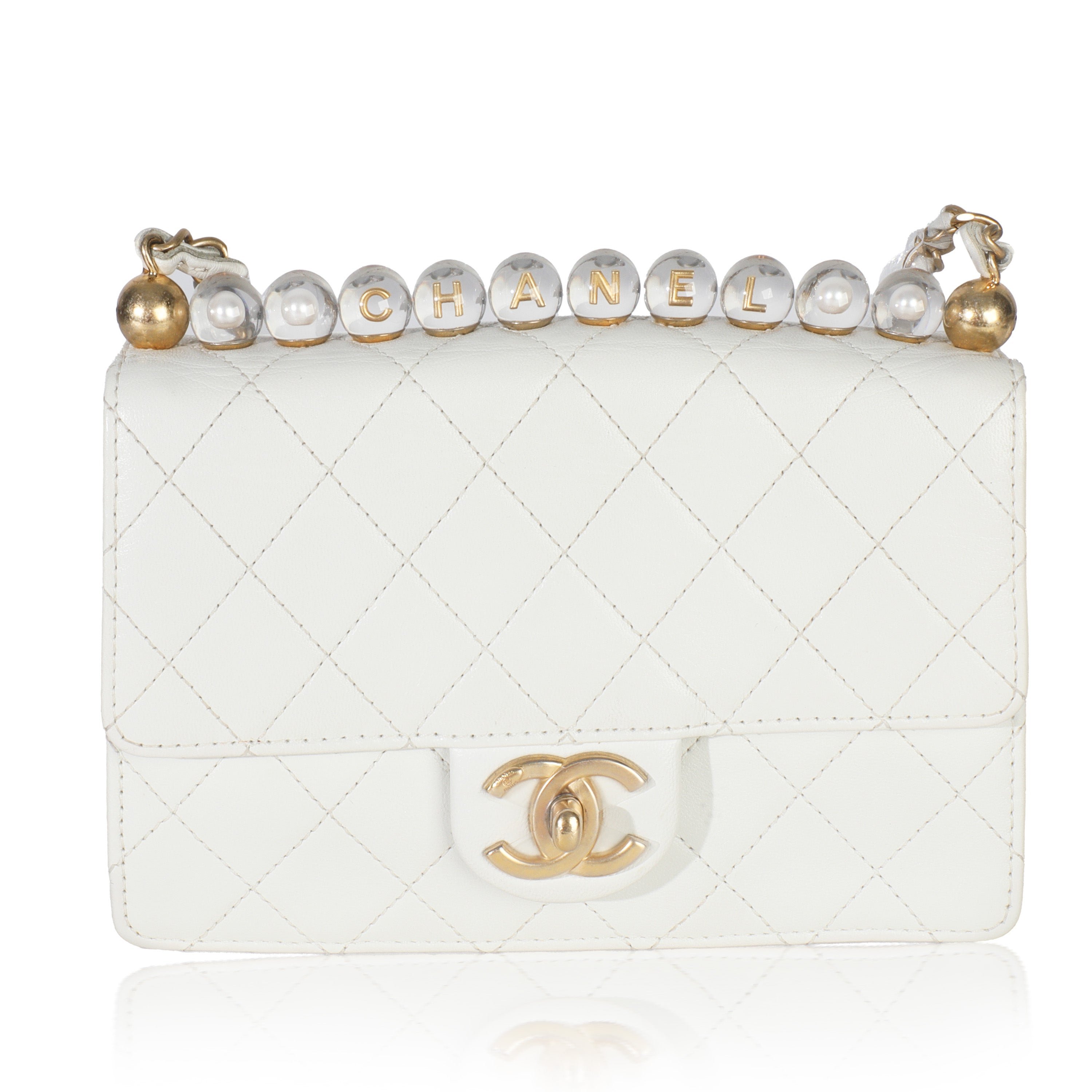 Chanel White Quilted Goatskin Small Chic Pearls Flap Bag